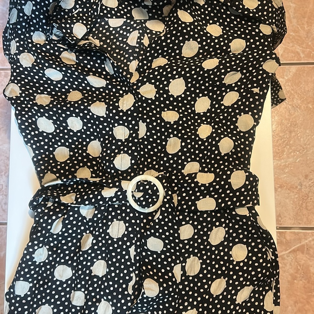 NWOT floor length maxi belted bodysuit 70s disco coastal polka dot - Picture 6 of 7